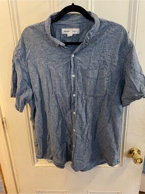 Old Navy Relaxed Fit Blue Micro-Stripe Short Sleeve Button-Down Shirt Men’s XL